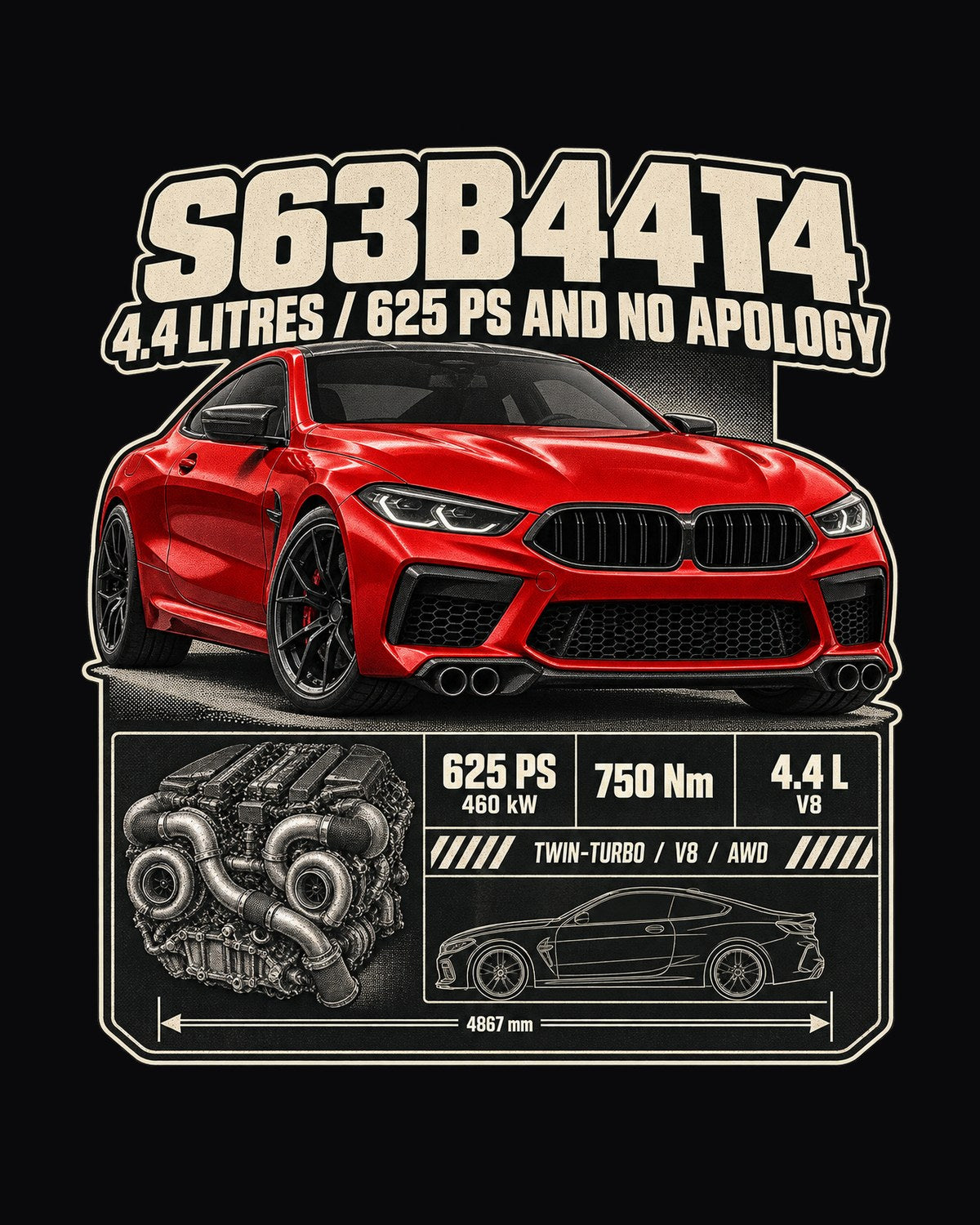 BMW M8 Competition F92 S63 Spec Poster Shirt design only