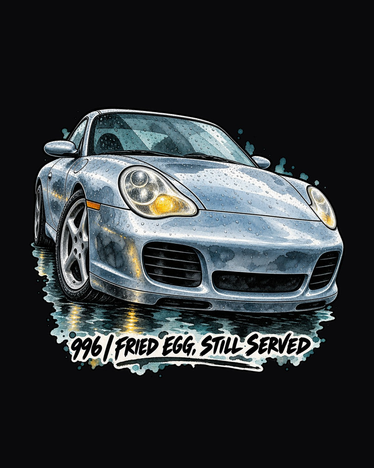 Porsche 911 996 Fried Egg Headlight Watercolor Rain Shirt design only