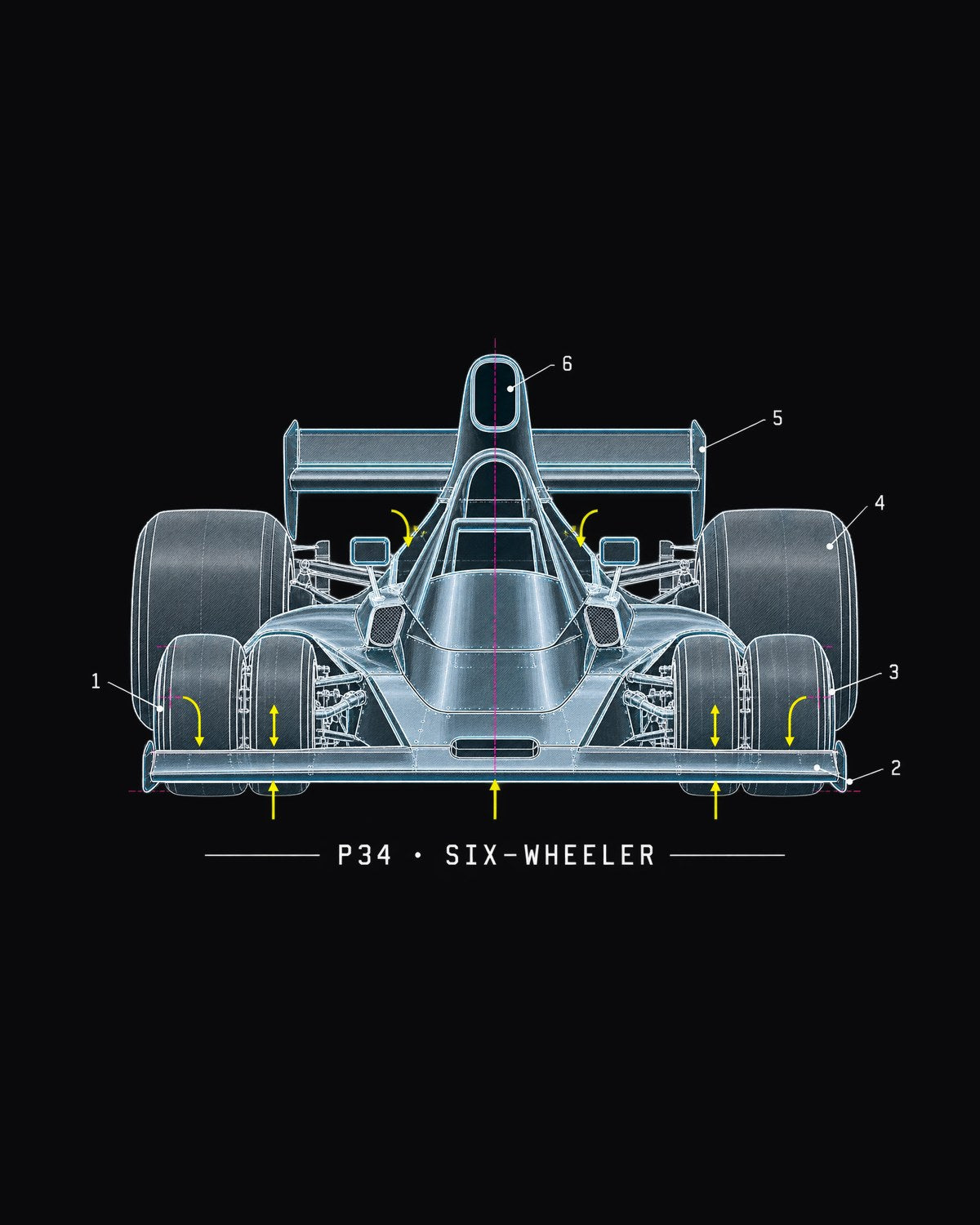 Tyrrell P34 Six-Wheeler Four Wheel Patent Drawing Shirt design only