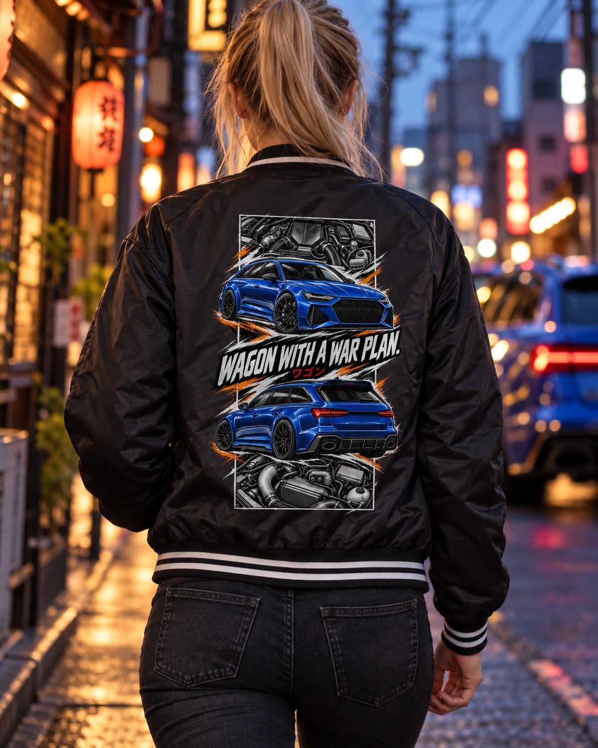 Audi Rs6 Torn Poster Full-Back Graphic Tee Bomber Jacket Black worn hero
