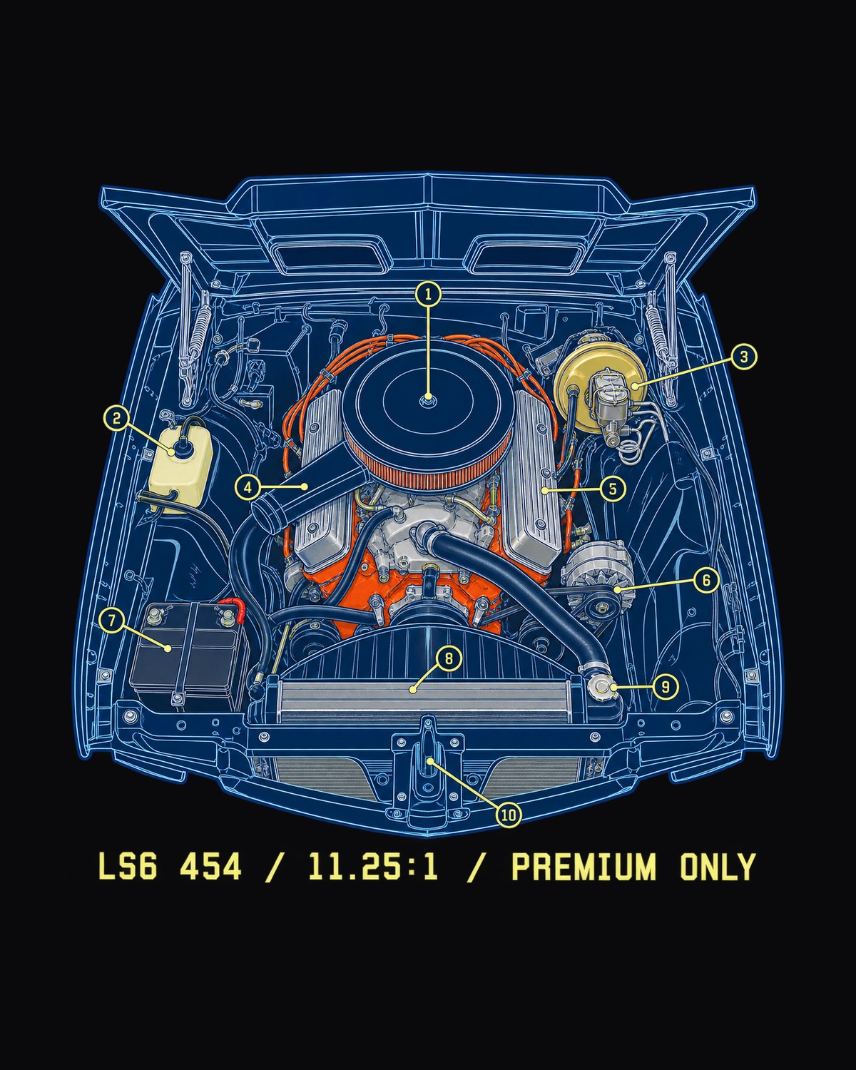 1970 Chevelle SS 454 LS6 Blueprint Engine Bay Shirt, Garage Gift design only