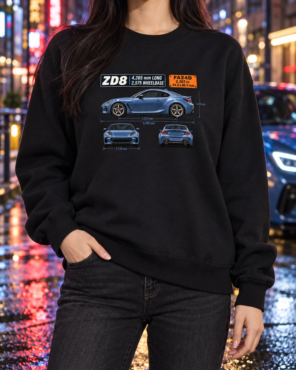Subaru BRZ ZD8 Dimension Blueprint Shirt, Car Guy Gift Crewneck Black worn hero