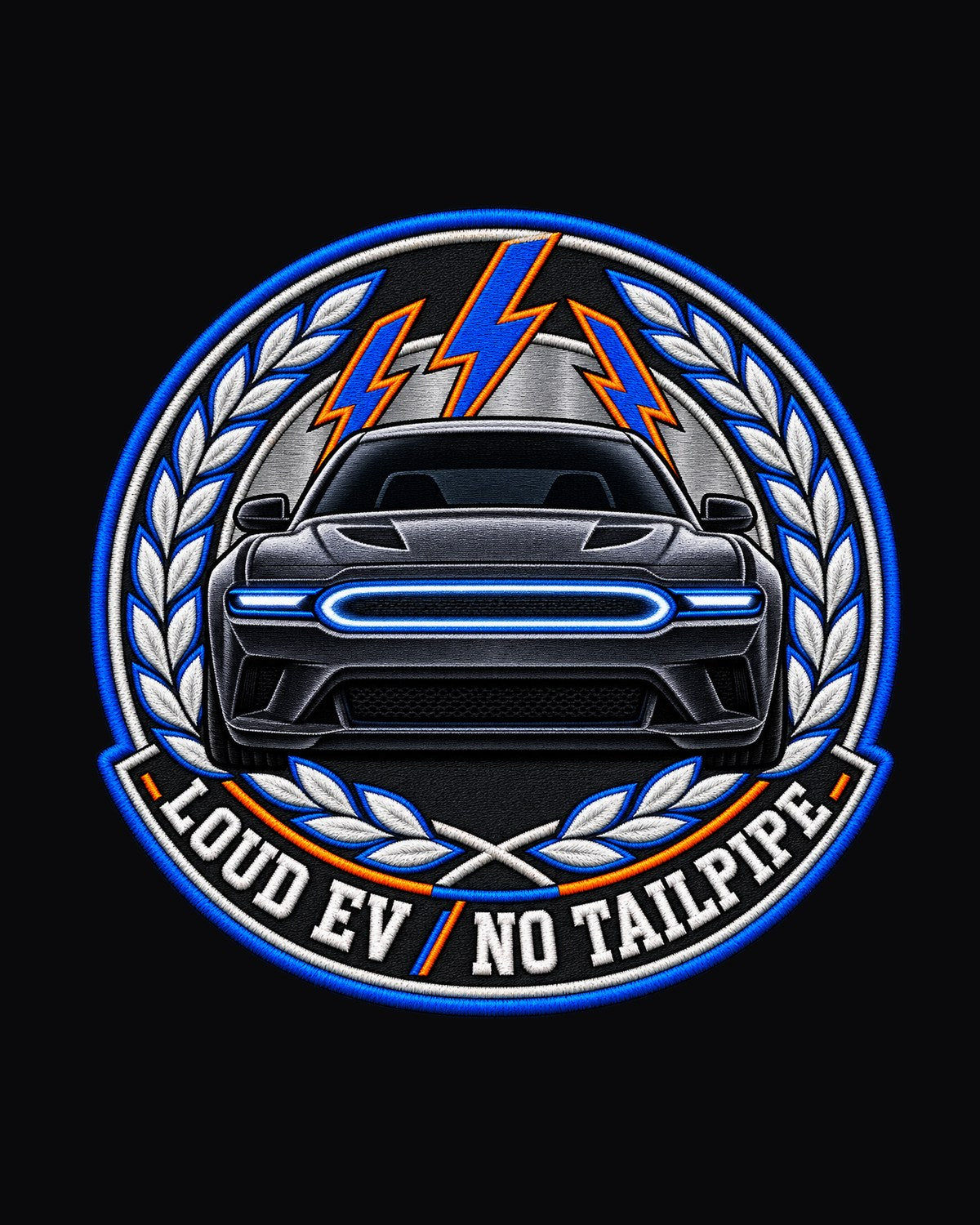 Charger Daytona EV Varsity Crest Tee, Loud EV No Tailpipe design only
