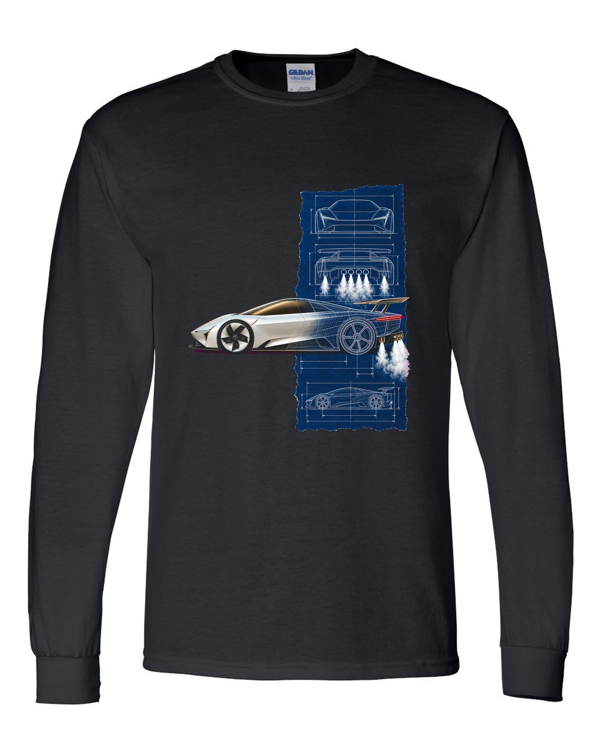 Tesla Roadster Blueprint Long Sleeve Black front
