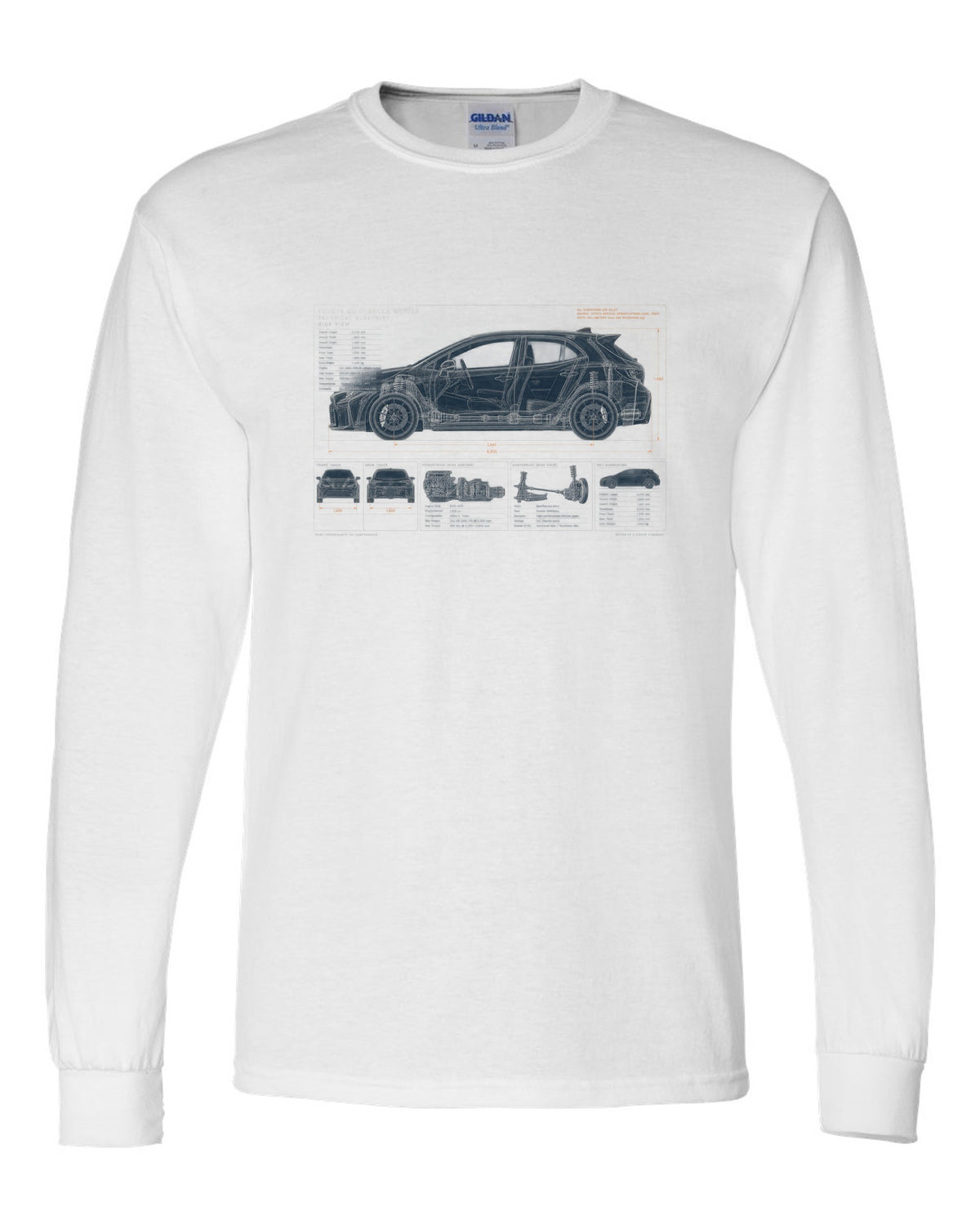Toyota GR Yaris 2024 facelift front three-quarter with editorial headline white long sleeve front view with the design