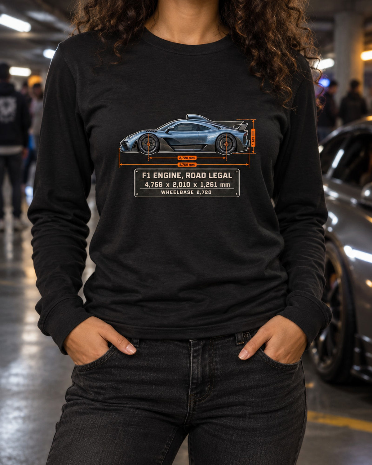 Mercedes-AMG One Dimension Blueprint Shirt, Hypercar Car Guy Gift Long Sleeve Black worn hero