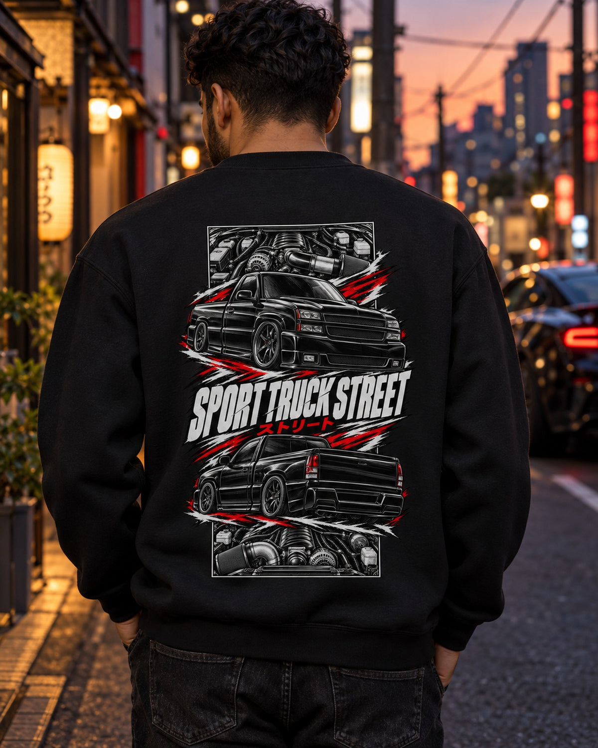 Chevy Silverado SS Torn Poster Full-Back Graphic Tee Crewneck Black worn hero
