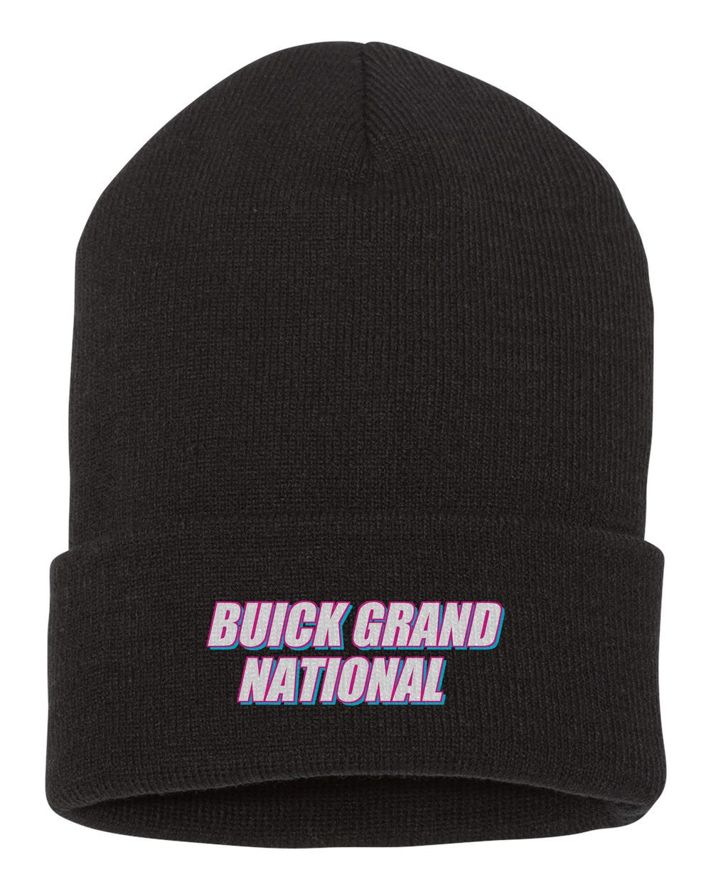 Buick Grand National black beanie front view with car name