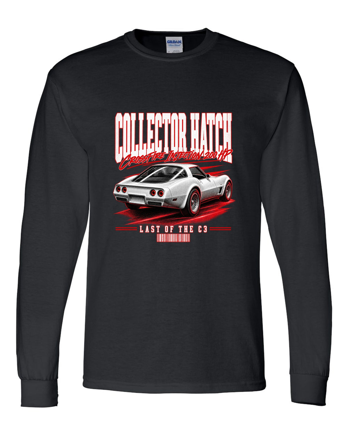 Chevrolet Corvette C3 1982 Collector Edition glass ch street poster print black long sleeve front view with the design