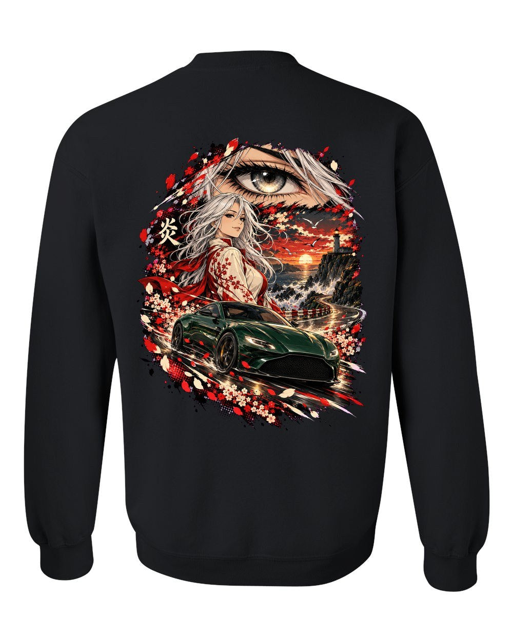 Aston Martin Vantage Anime Girl Crewneck Black back