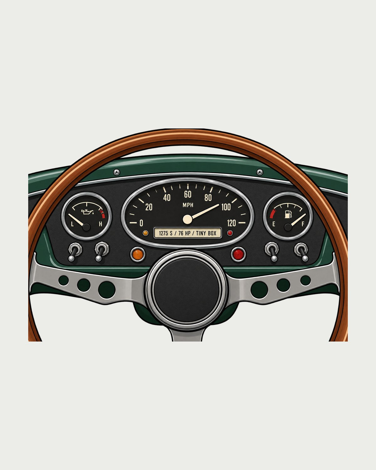 Classic Mini Cooper S Tiny Box Gauge Cluster Readout Tee design only
