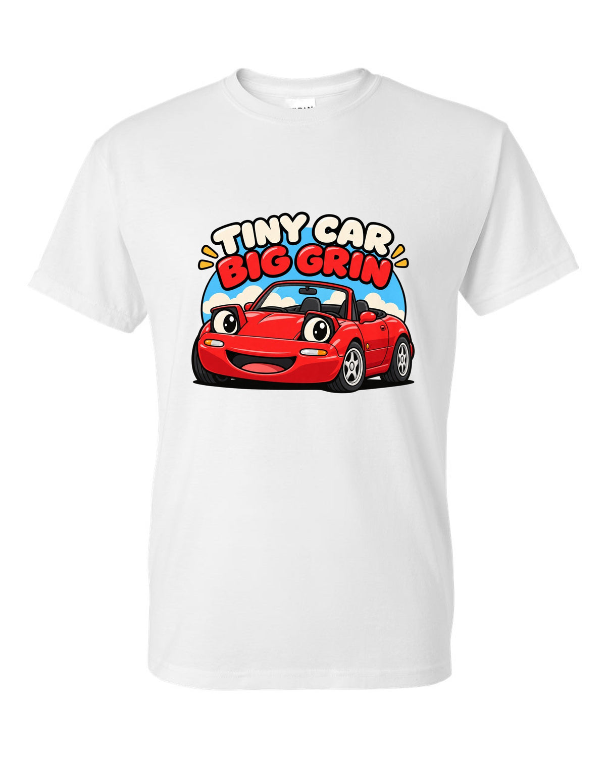 Topographic contour map of a touge road with a Mazda MX-5 ND route white t-shirt front view with the design