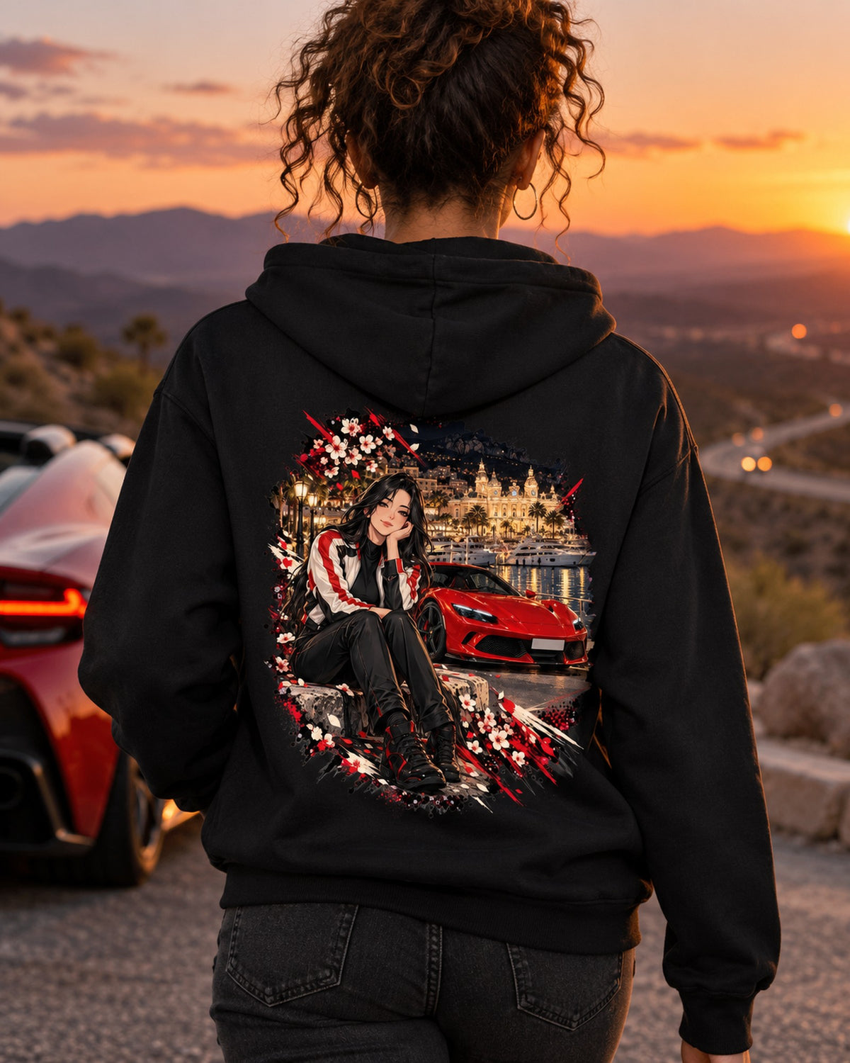 Ferrari 296 GTB Anime Girl Shirt, Hoodie & More Pull Over Hoodie Black worn hero