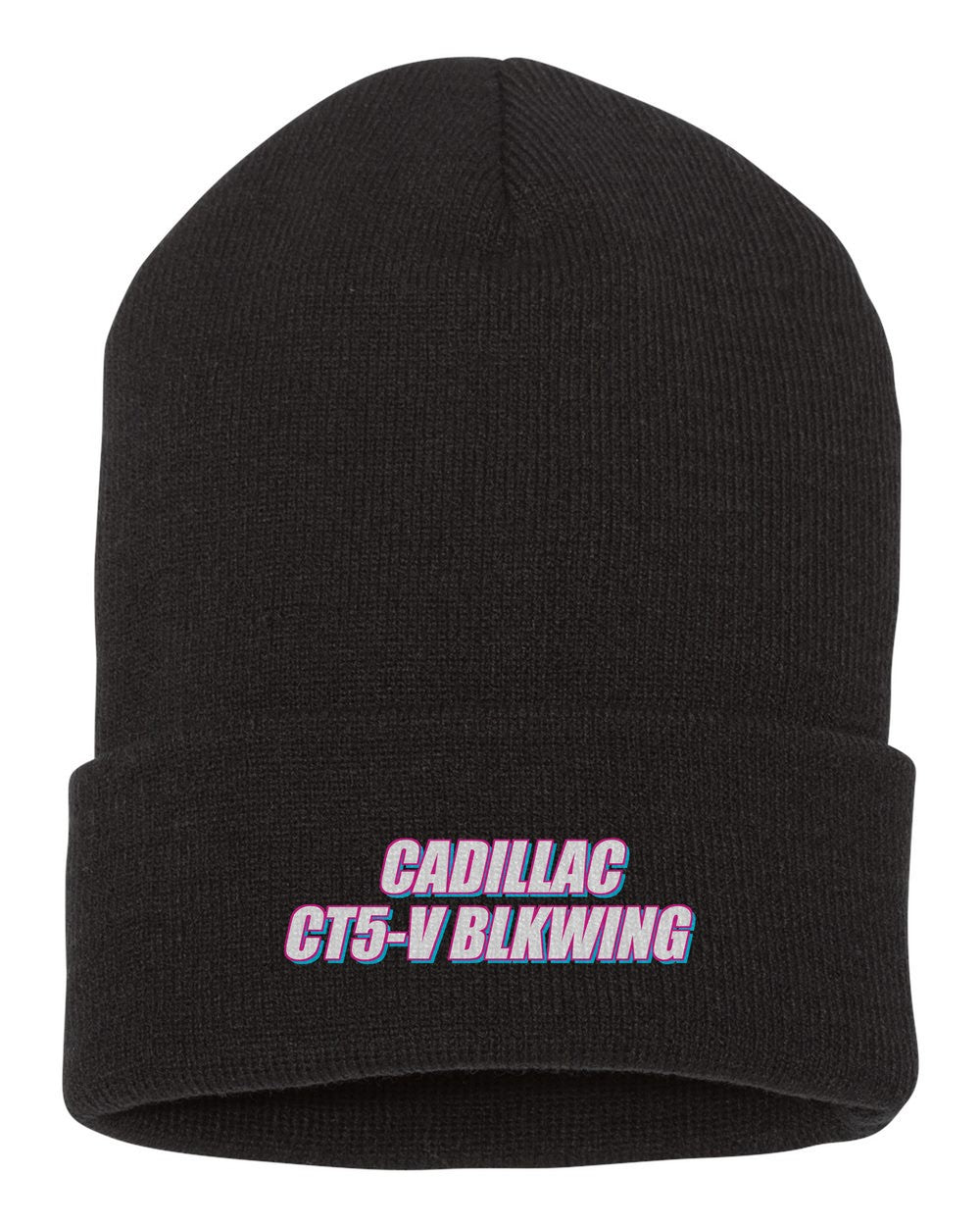 Cadillac Ct5-V Blkwing black beanie front view with car name