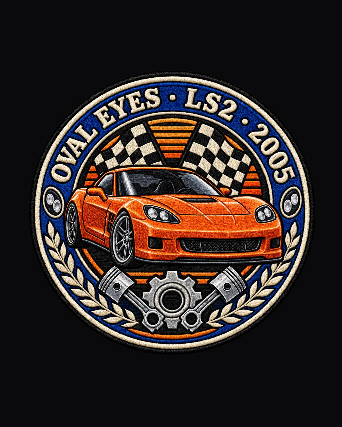 Corvette C6 LS2 Oval Eyes Varsity Crest Tee, 2005 Coupe design only