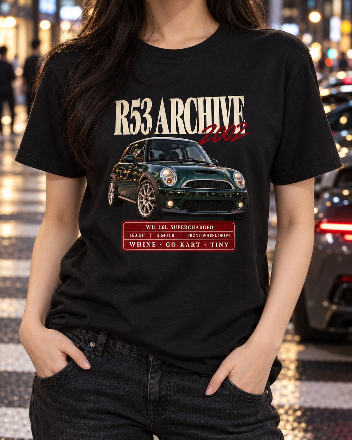 Mini Cooper S R53 Supercharger Archive Shirt, W11 Car Guy Tee T-Shirt Black worn hero
