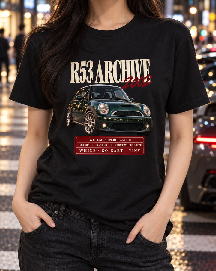 Mini Cooper S R53 Supercharger Archive Shirt, W11 Car Guy Tee T-Shirt Black worn hero