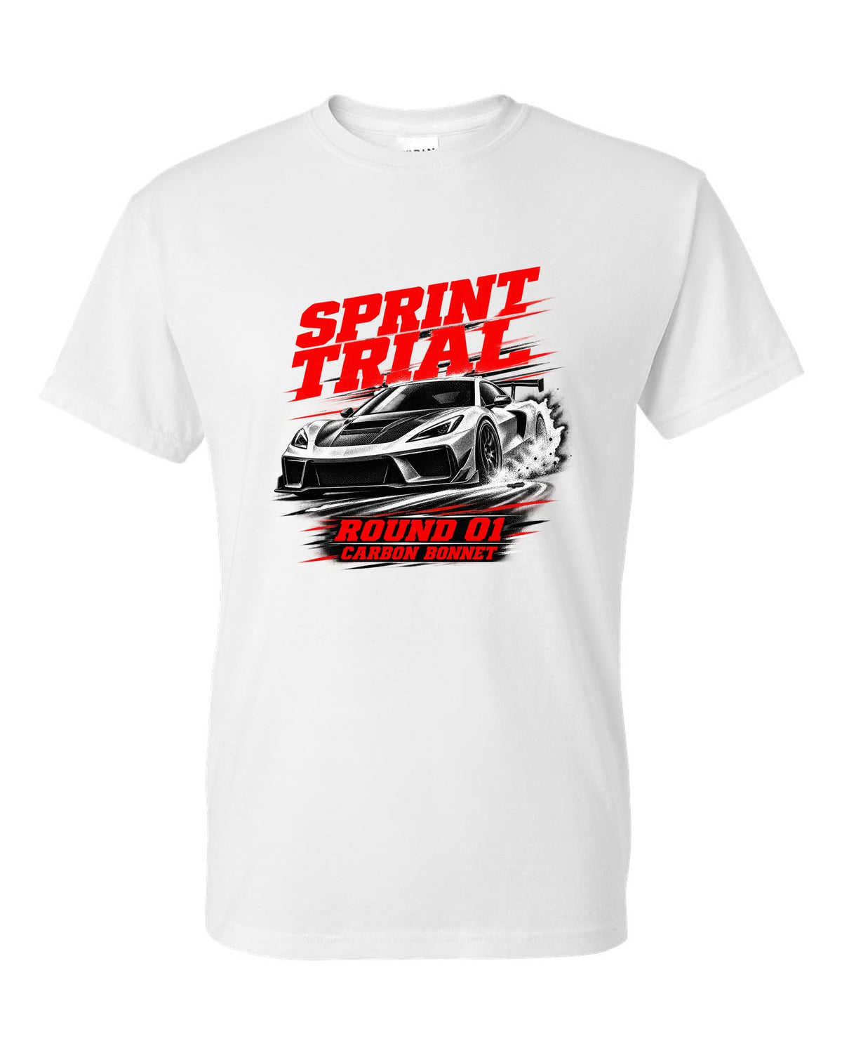 Honda NSX-R NA1 race poster design with sprint trial round 01 carbon bonnet text white t-shirt front view with the design