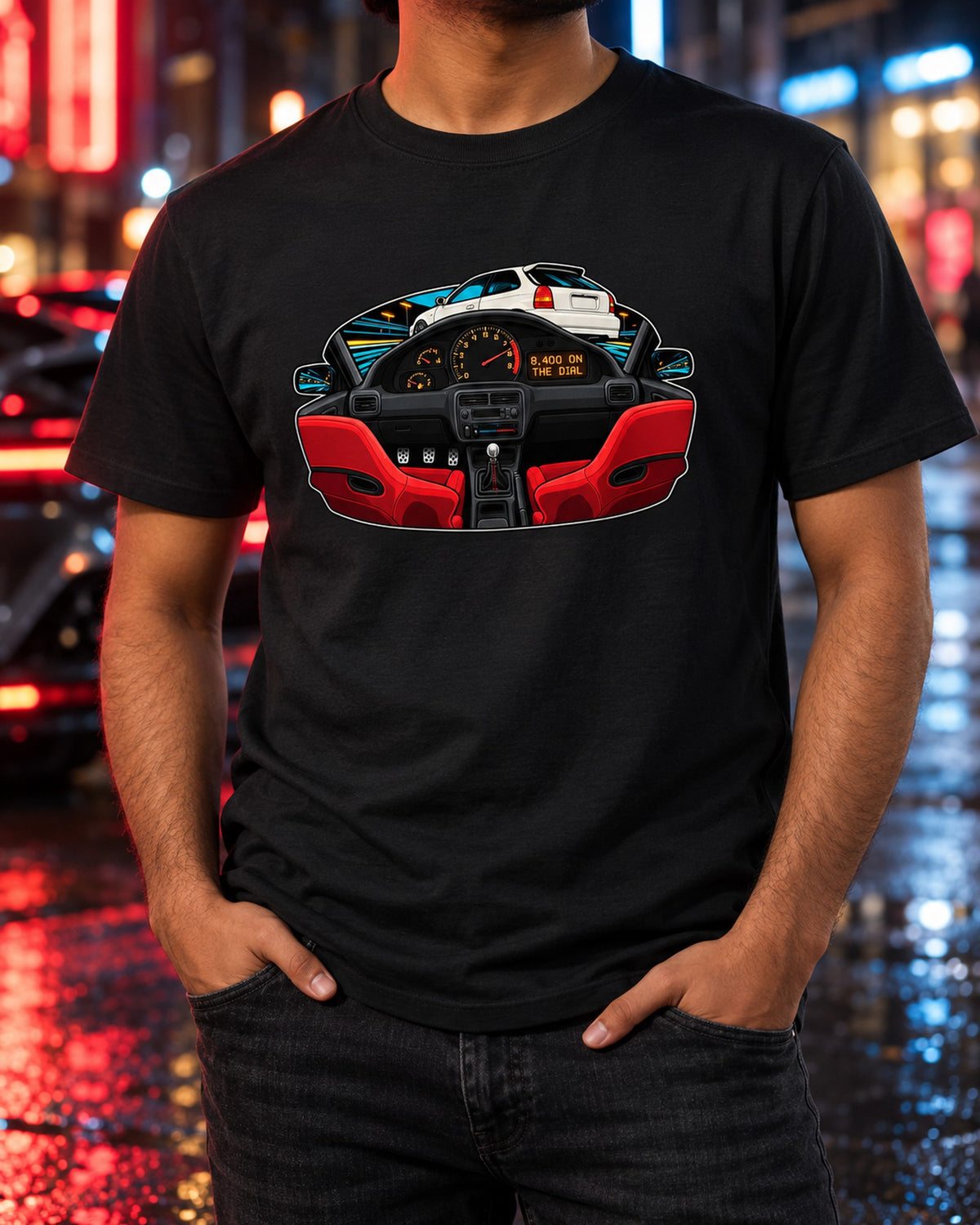 Civic Type R EK9 Red Seat Gauge Cluster Tee, 8,400 on the Dial T-Shirt Black worn hero