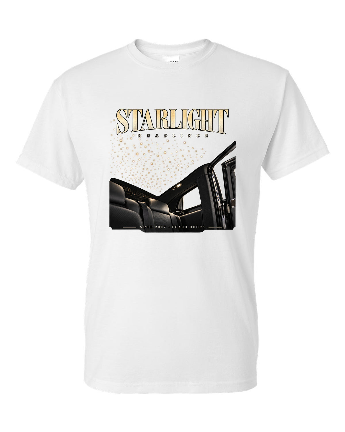 Rolls-Royce Phantom VIII starlight headliner macro white t-shirt front view with the design