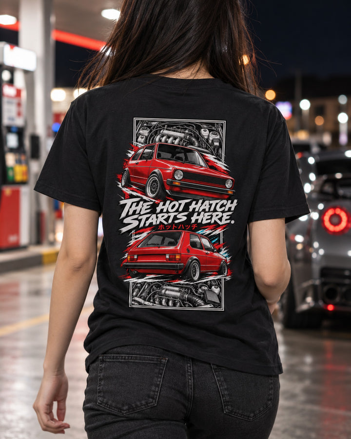 VW Golf Mk1 Torn Poster Full-Back Graphic Tee T-Shirt Black worn hero