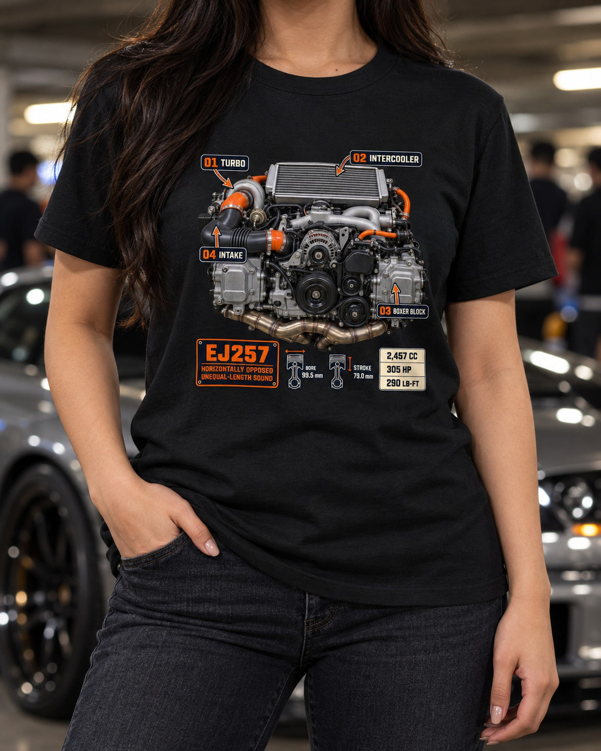 Subaru EJ257 Boxer Engine Shirt, WRX STI VA Car Guy Gift T-Shirt Black worn hero