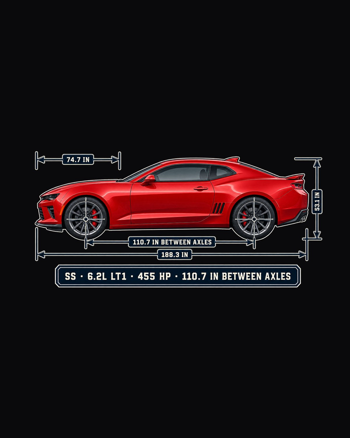 Chevrolet Camaro SS LT1 6th Gen Blueprint Shirt, 2016-18 design only