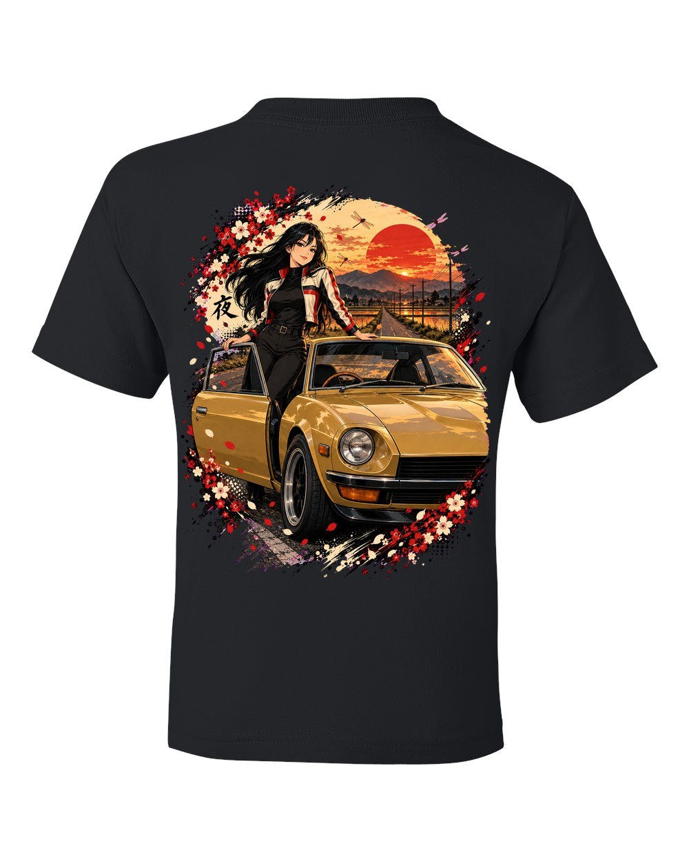 Datsun 240Z Anime Girl Kids Tee Black back