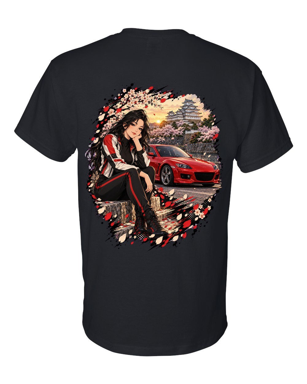 Mazda RX-8 Anime Girl T-Shirt Black back