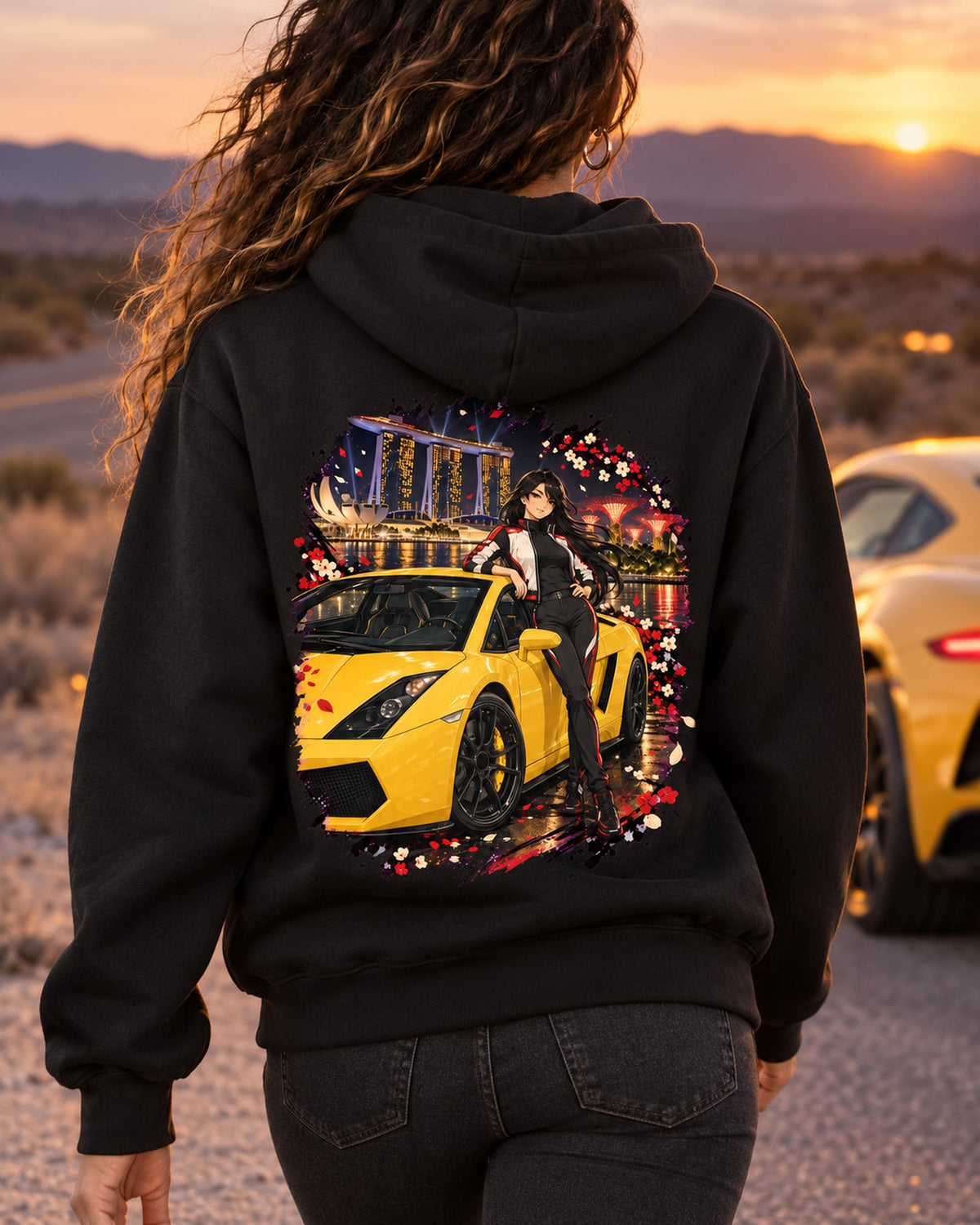 Lamborghini Gallardo Anime Girl Shirt, Hoodie & More Pull Over Hoodie Black worn hero