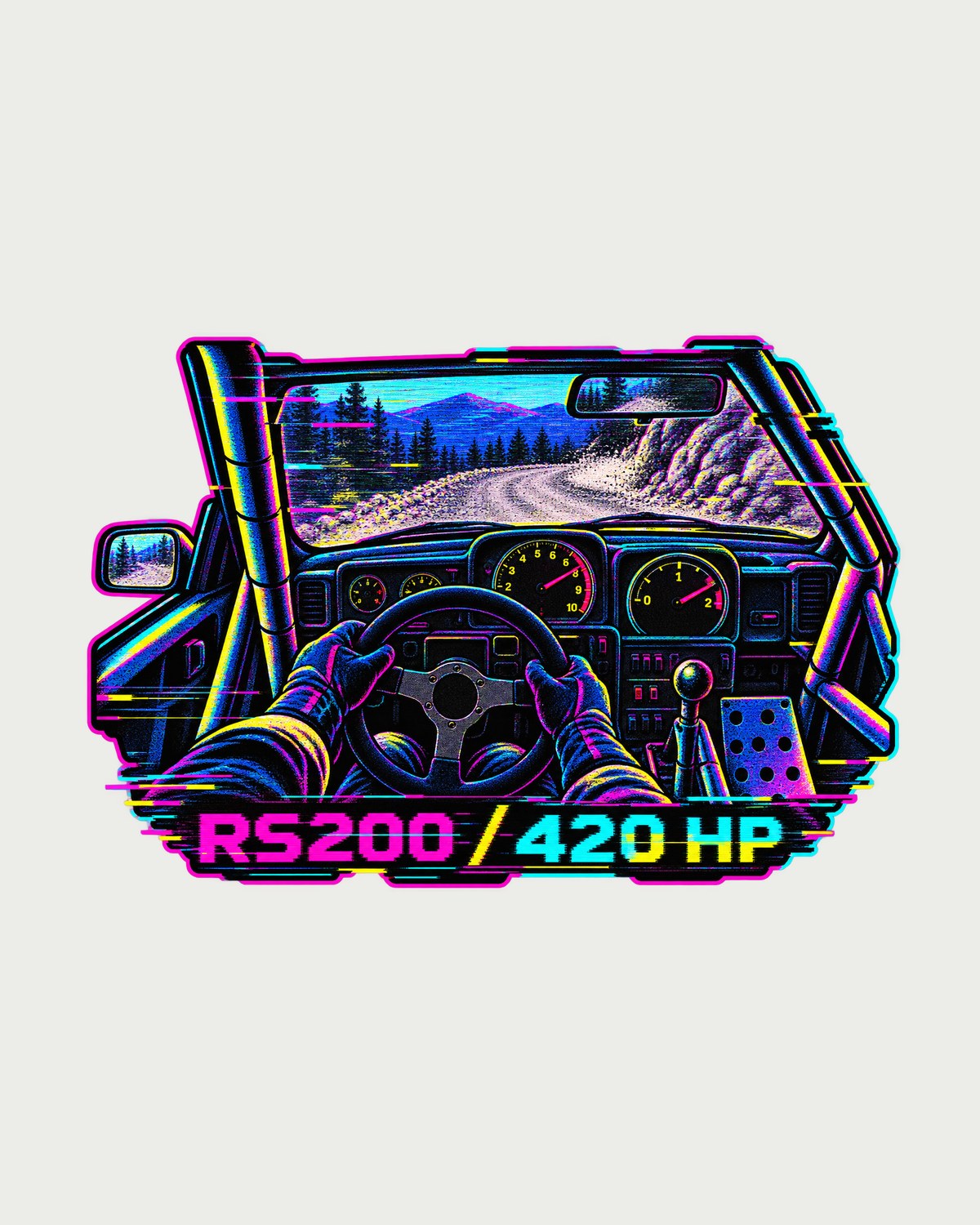 Ford RS200 Boost Cockpit VHS Glitch Retro Car Shirt design only