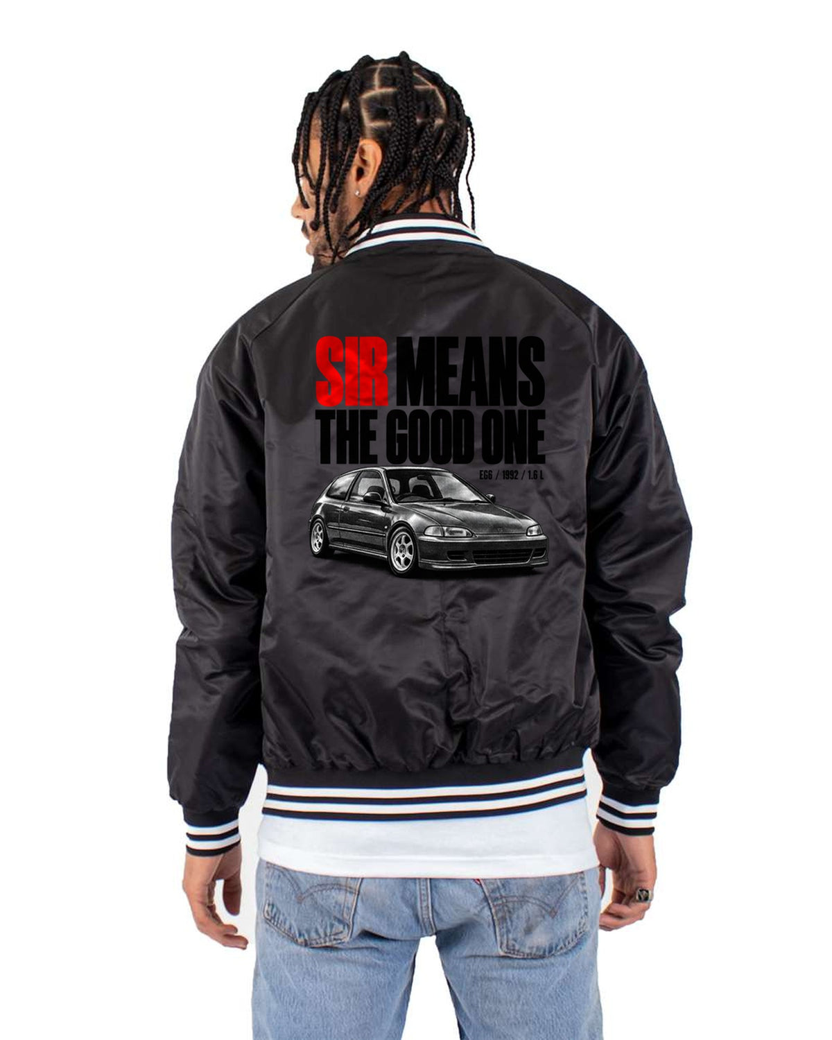 Honda Civic EG6 SiR Hatchback Shirt, SiR Means The Good One Bomber Jacket Black back