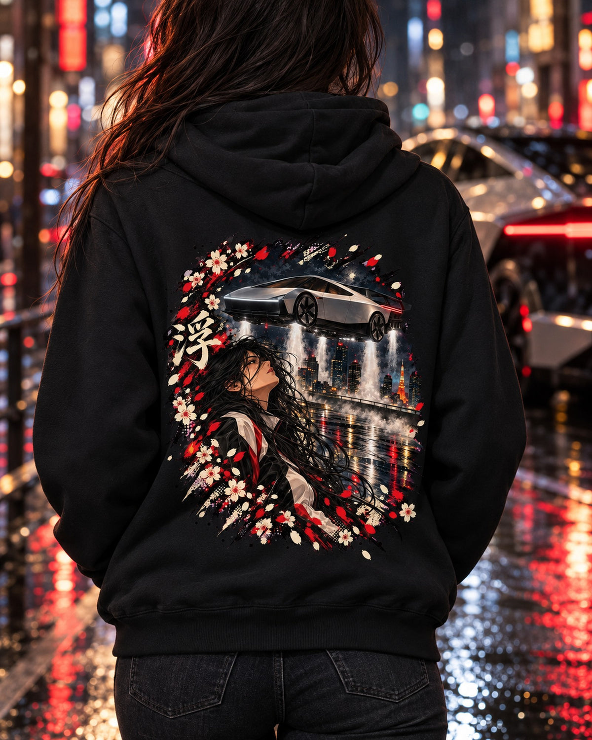 Tesla Roadster 2026 Hover Anime Girl Shirt, Hoodie & More Pull Over Hoodie Black worn hero