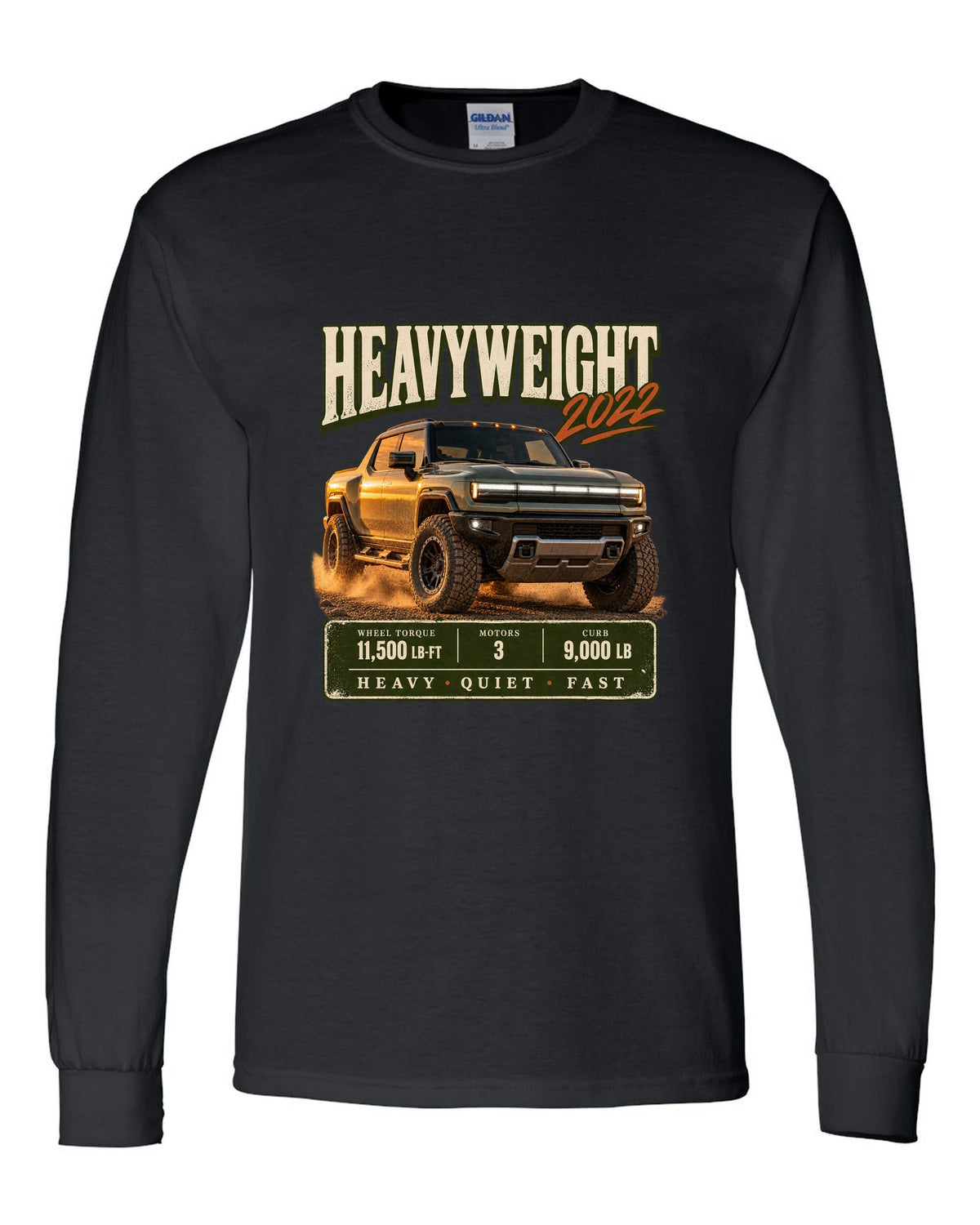 Full colour GMC Hummer EV 2022 three-quarter front archive panel design black long sleeve front view with the design