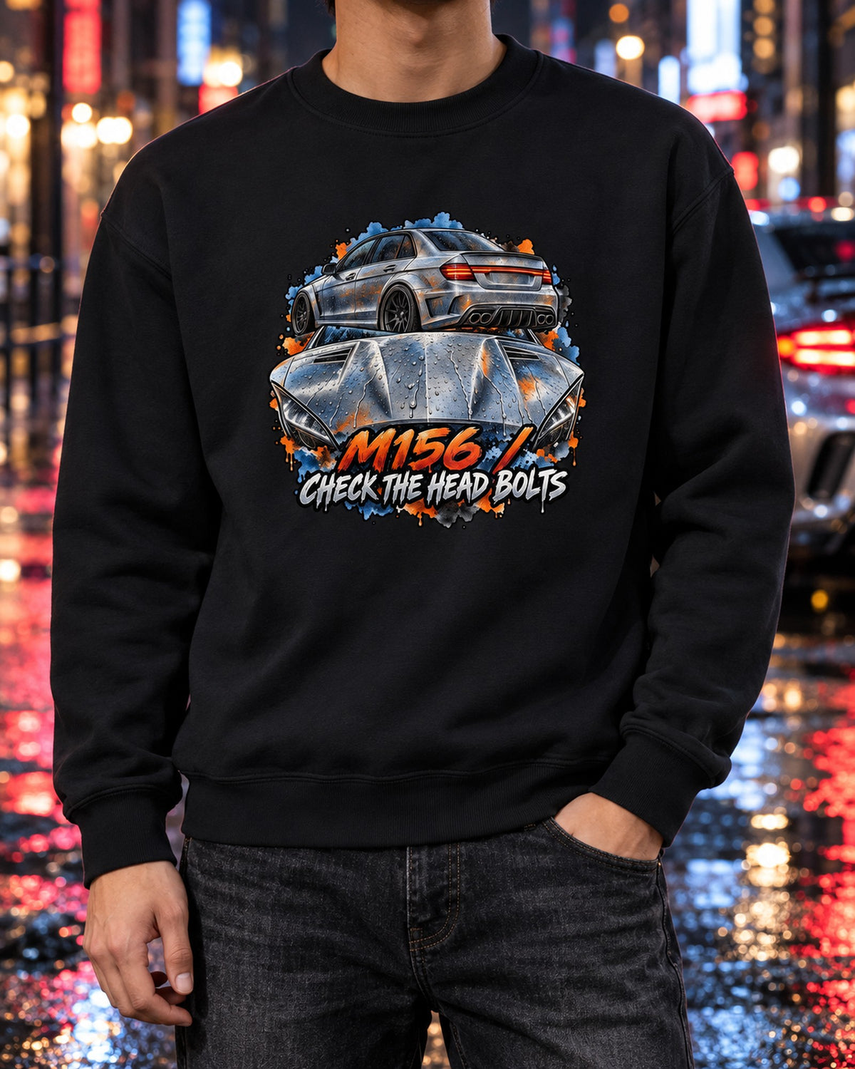 Mercedes C63 AMG W204 Cross-Drilled Brake Blueprint Shirt Crewneck Black worn hero