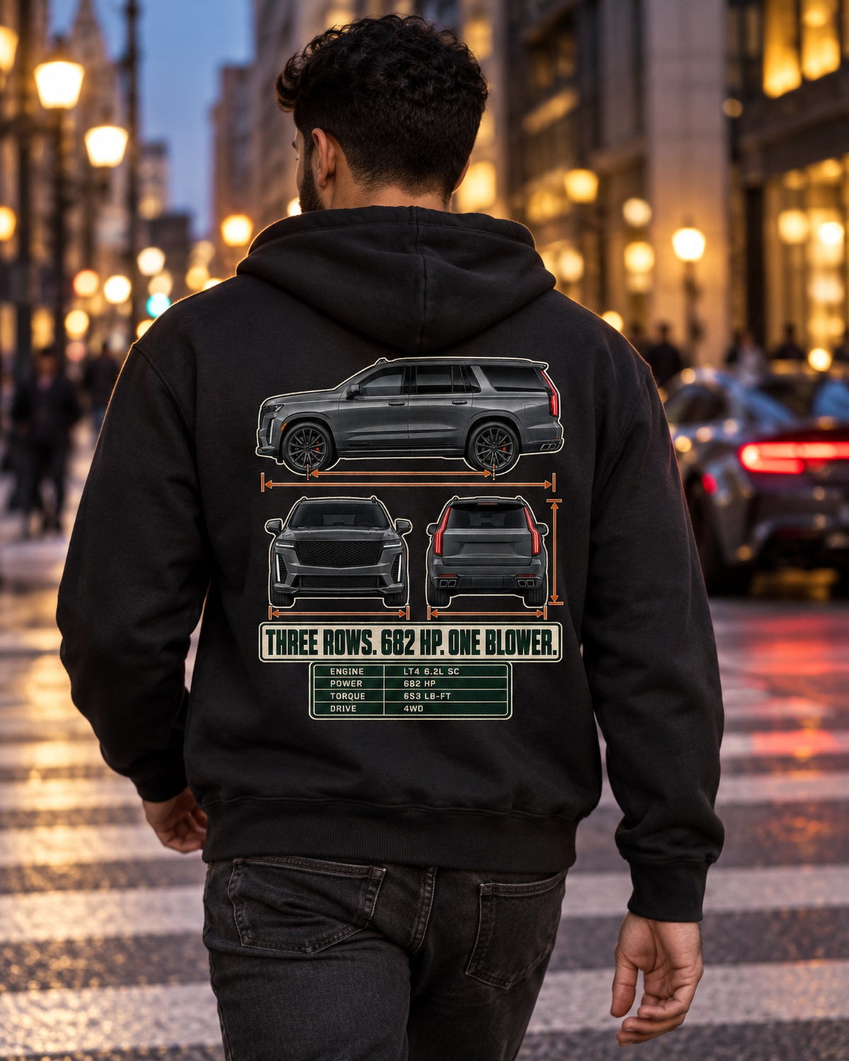 Escalade-V 2023-25 Three-View Spec Table Shirt, Car Guy Gift Zip Hoodie Black worn hero
