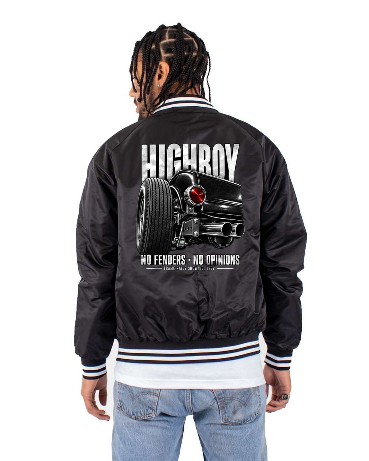 1932 Ford Deuce Highboy Taillight Detail Shirt, Hot Rod Gift Bomber Jacket Black back