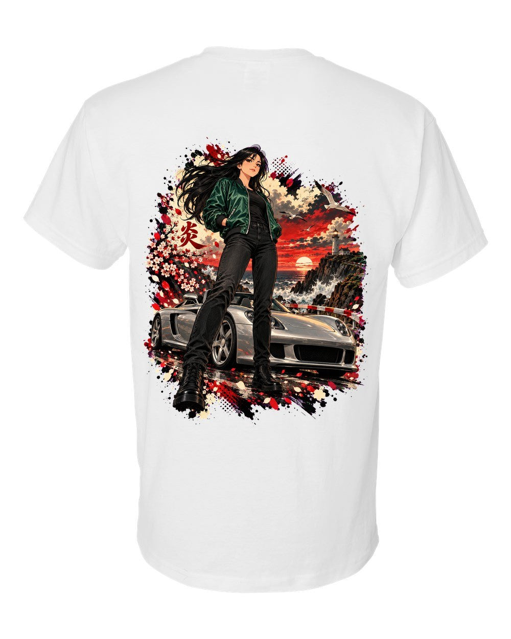 Porsche Carrera GT Anime Girl T-Shirt White back