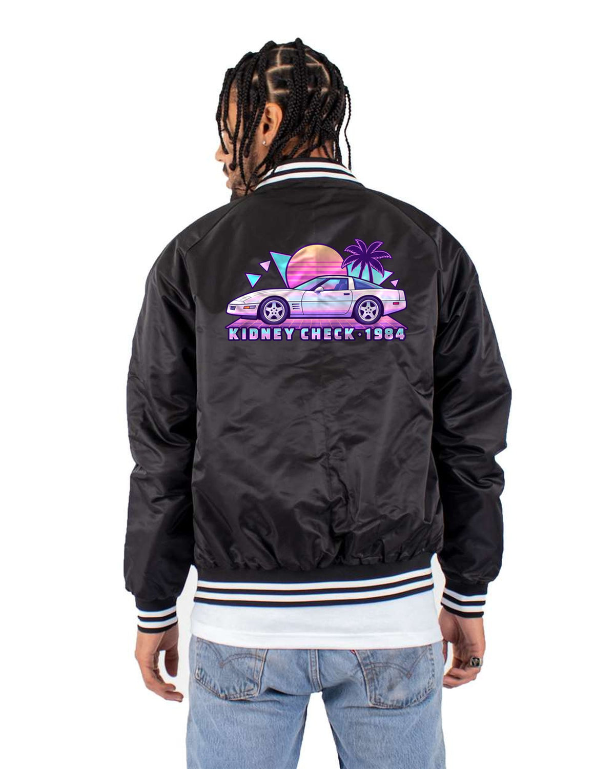 1984 Corvette C4 Pastel Vaporwave Shirt, Kidney Check Tee Bomber Jacket Black back