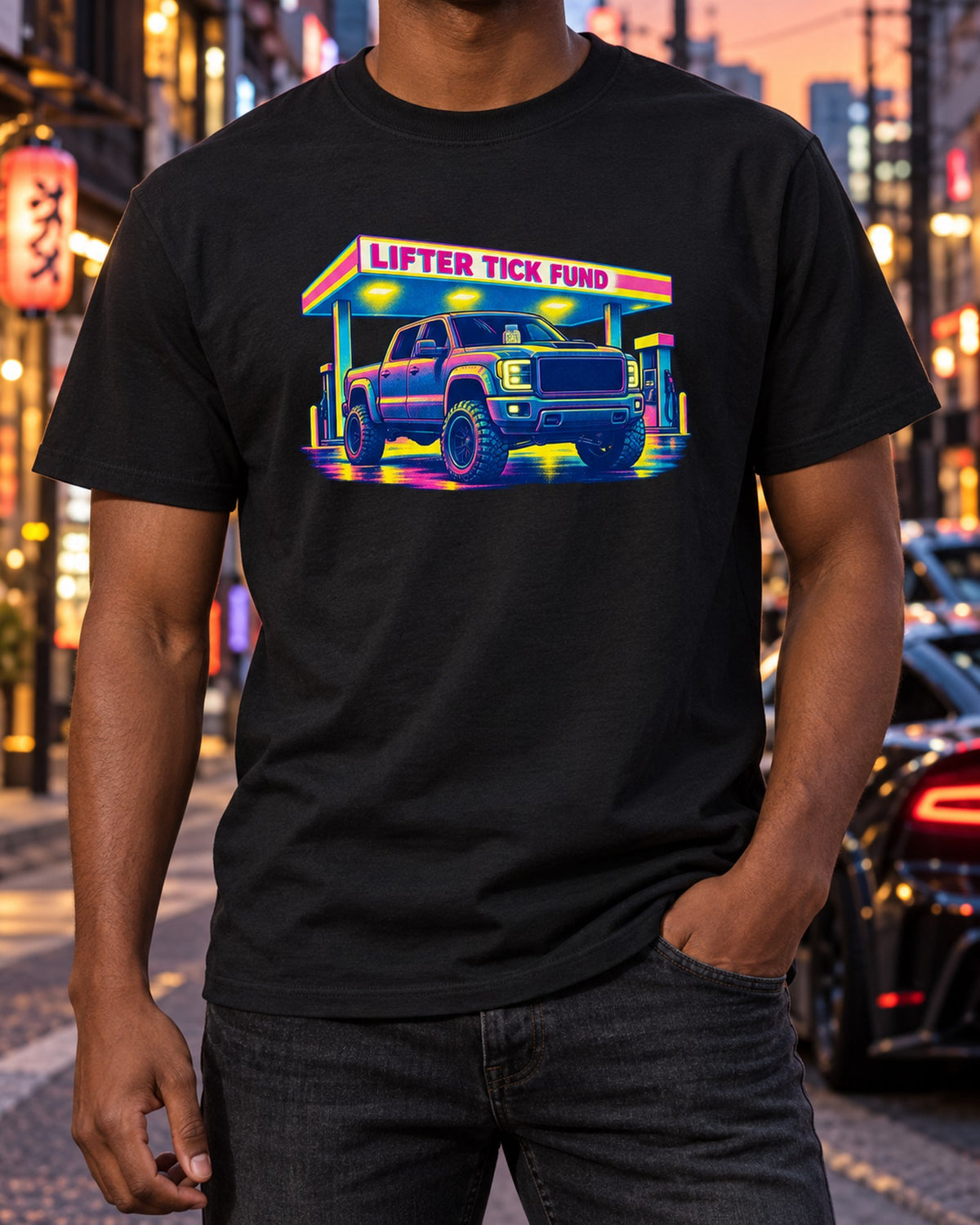 Silverado GMT900 Risograph Print Tee, Lifter Tick Fund T-Shirt Black worn hero