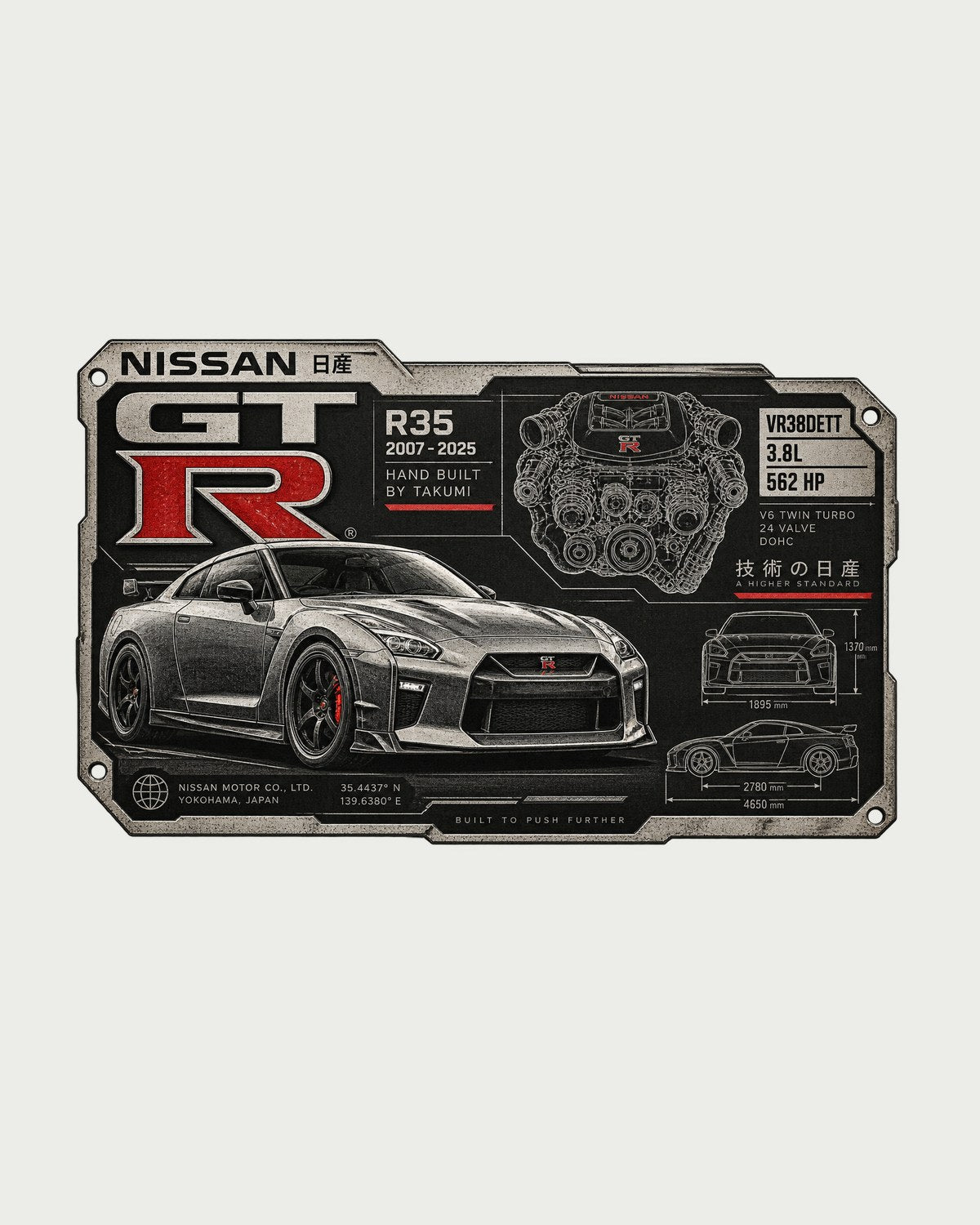Nissan GT-R R35 VR38DETT Spec Plate print Shirt design only