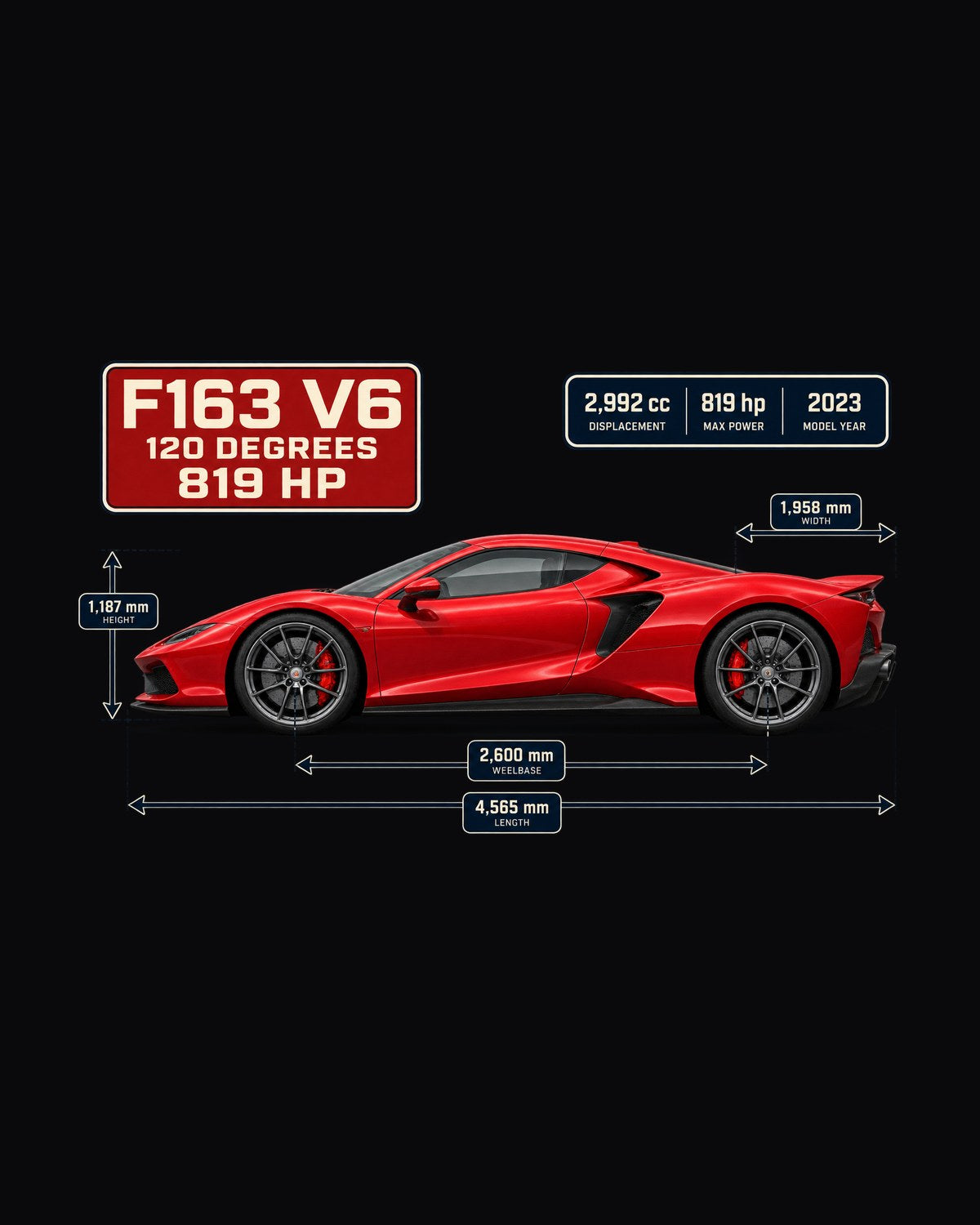 Ferrari 296 GTB Dimension Blueprint Tee, Car Guy Gift design only