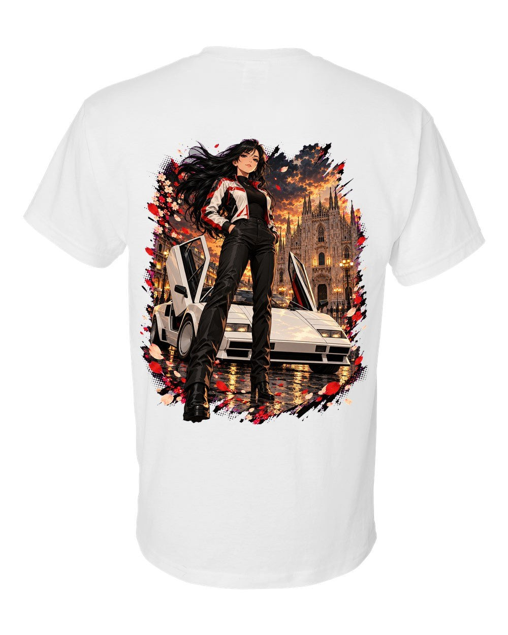 Lamborghini Countach Anime Girl T-Shirt White back