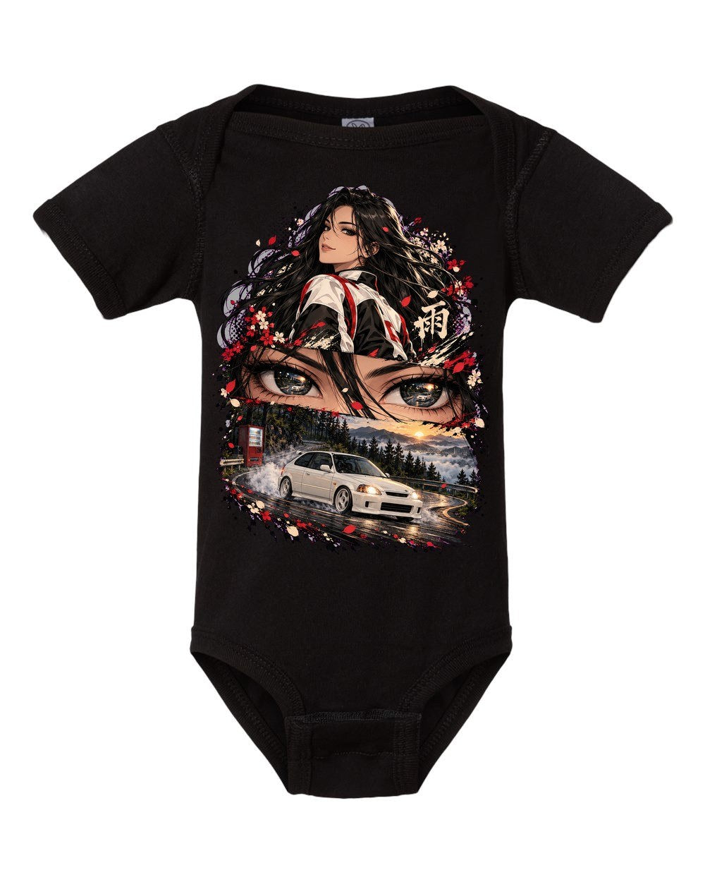 Honda Civic Type R EK9 Anime Girl Baby Onesie Black front