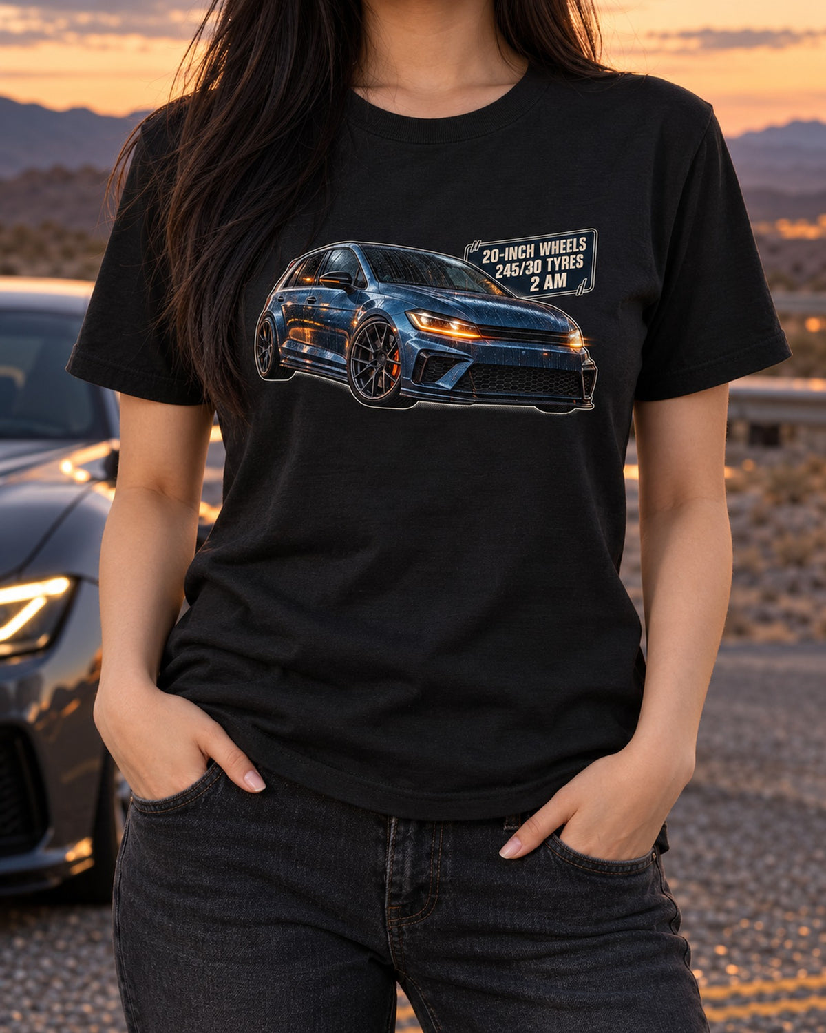 FK8 Civic Type R Touge Night Street Tee, Boost Blue T-Shirt Black worn hero