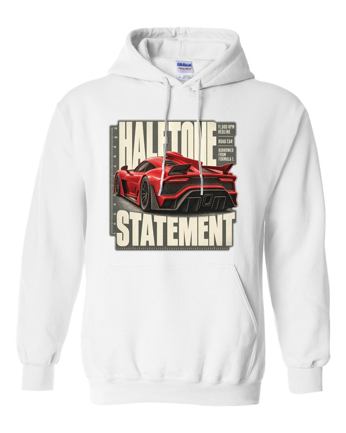 Mercedes-AMG One halftone design of the shark-fin airscoop white pull over hoodie front view with the design