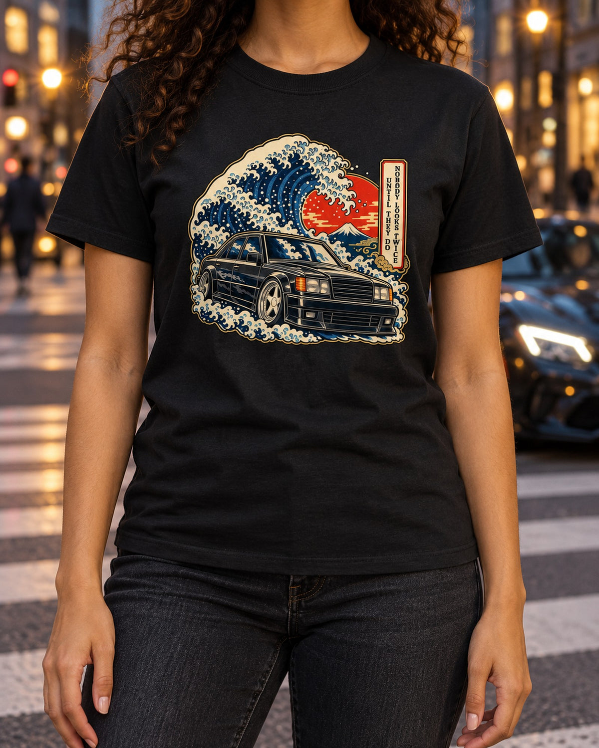 Mercedes 300E Hammer W124 Ukiyo-e Wave Woodblock Shirt T-Shirt Black worn hero