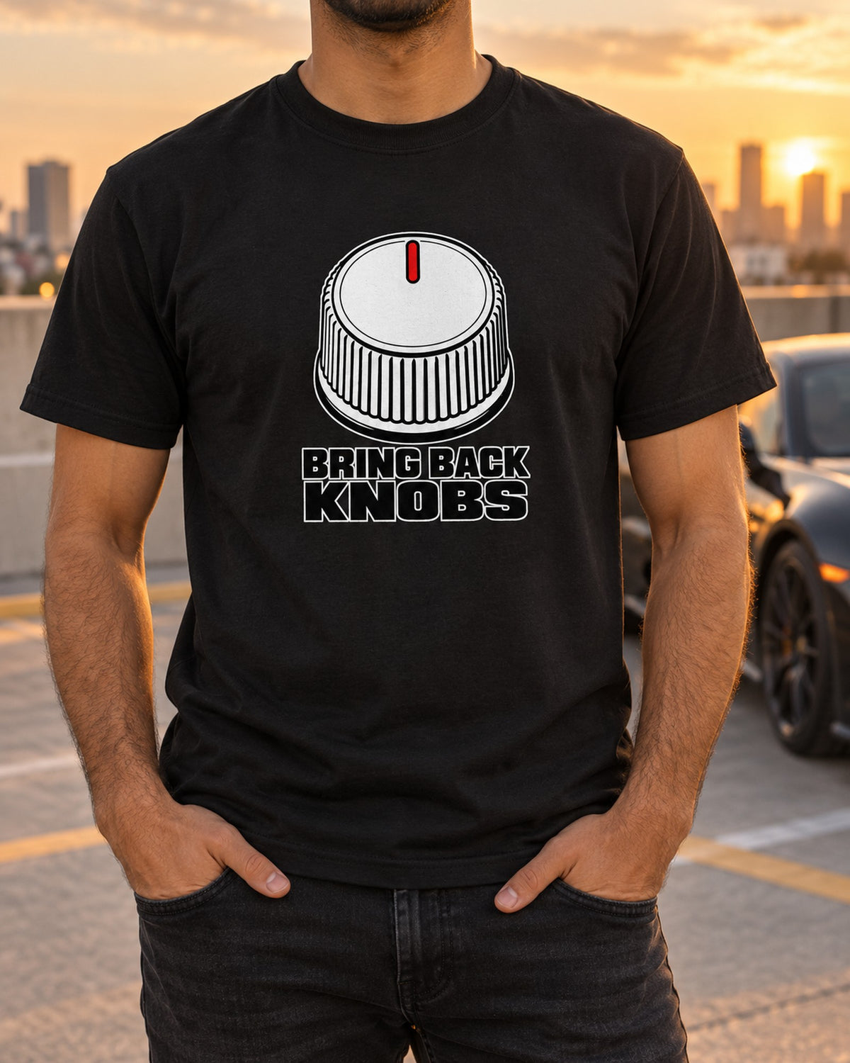 Bring Back Knobs Funny Car Guy Shirt for Gearheads T-Shirt Black worn hero