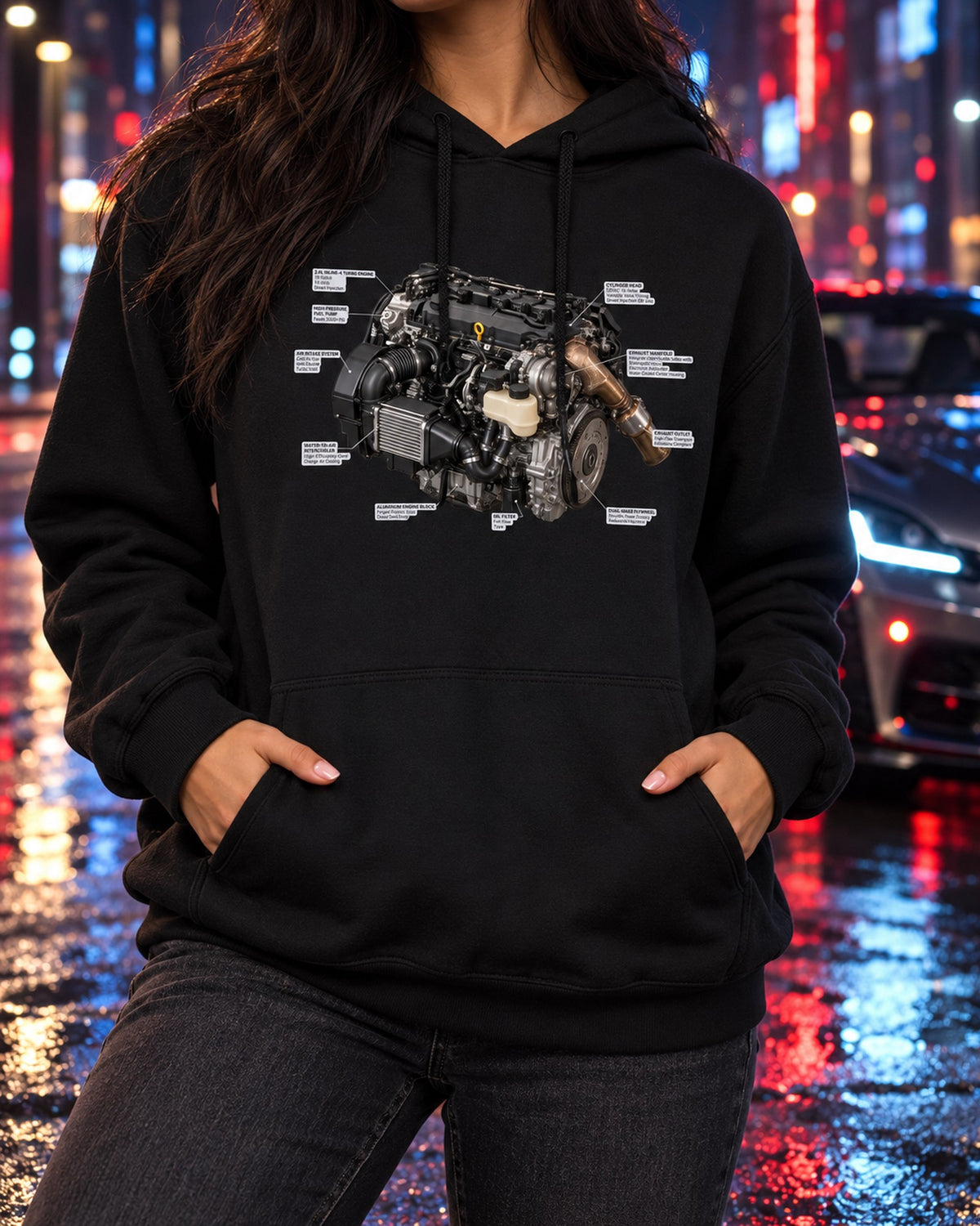 Land Cruiser 250 J250 US-Spec Blueprint Tee, Wheelbase Print Pull Over Hoodie Black worn hero