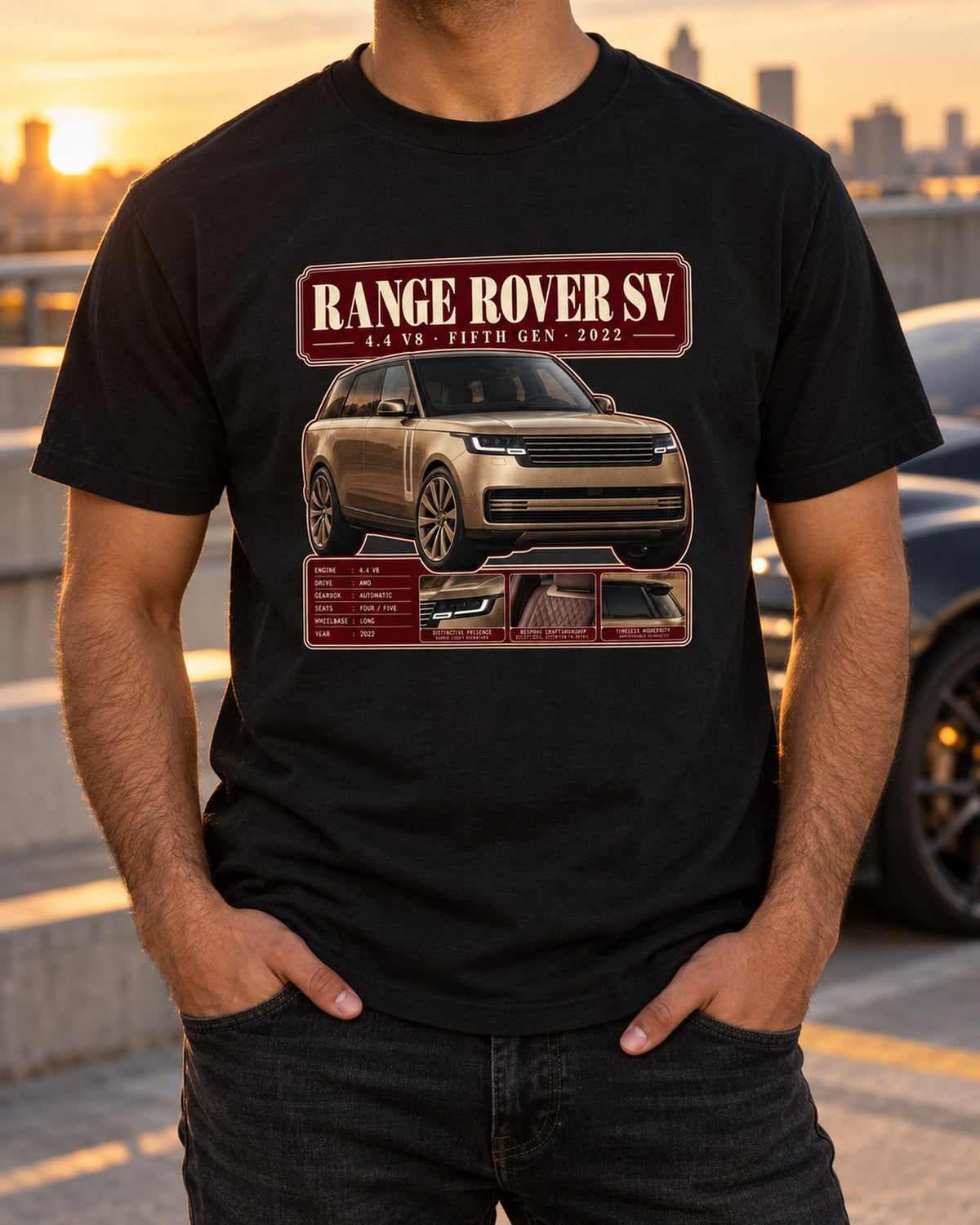 Range Rover SV L460 4.4 V8 Archive Panel Shirt, Fifth Gen T-Shirt Black worn hero